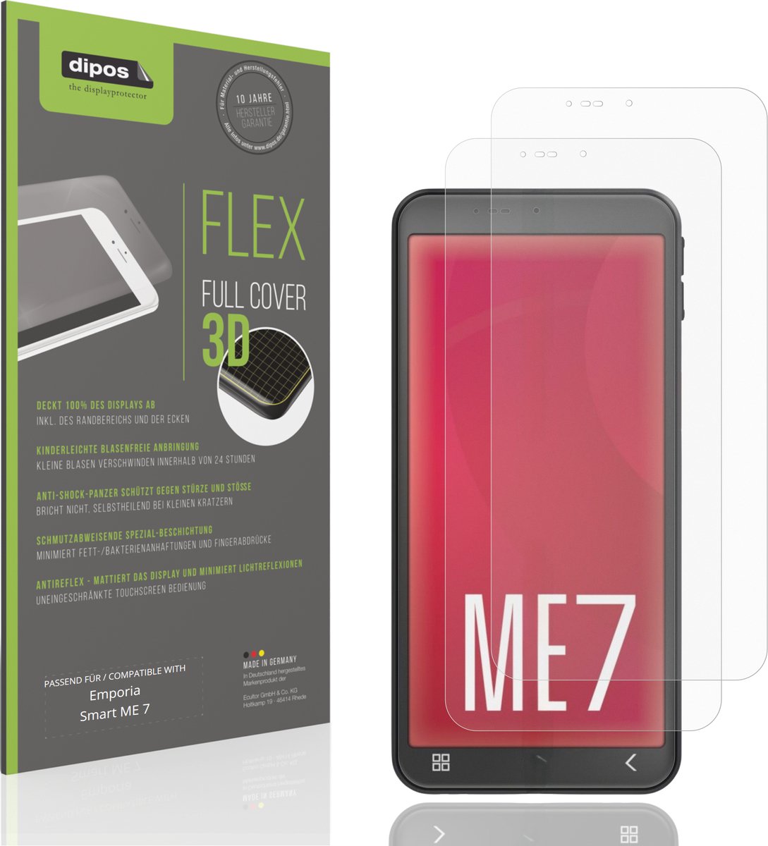 dipos FLEX – 2x Matte Screenprotector geschikt voor Emporia Smart ME 7 | Volledige Schermbescherming | Case-Friendly