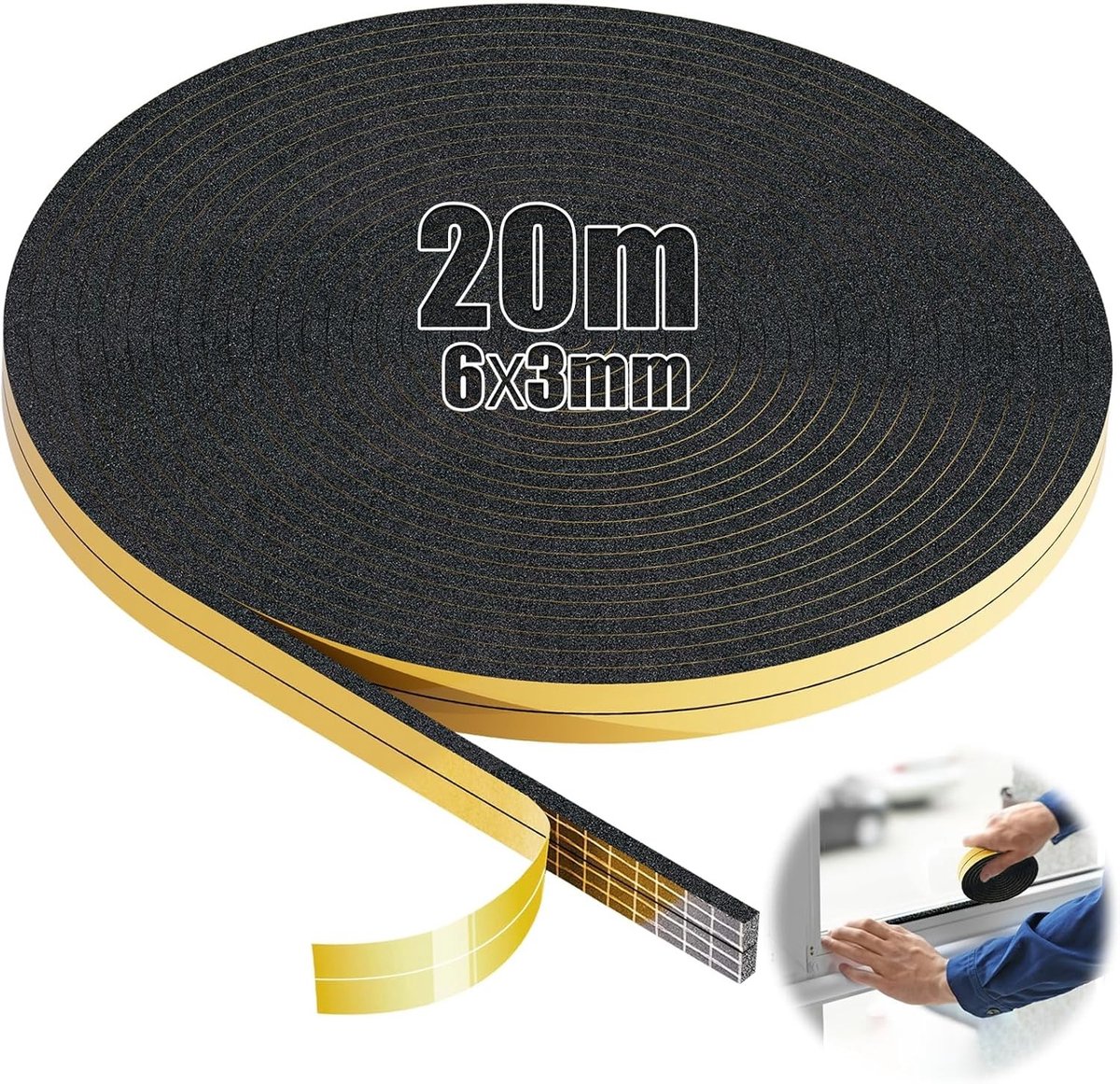 Zelfklevende Foam Sealing Tape 6 mm x 3 mm - Zwarte Isolatie Strips voor Ramen, Deuren en Hobs, Geluidsisolatie en Energiebesparing