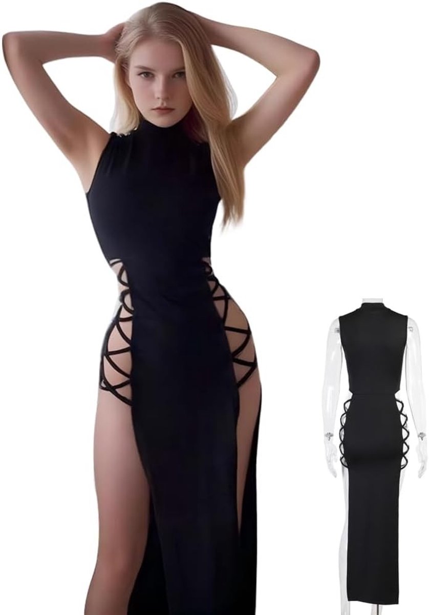 Vrouwelijke Bodycon Dress met Hoge Split voor Halloween, EDM Festivals en Rave Outfits