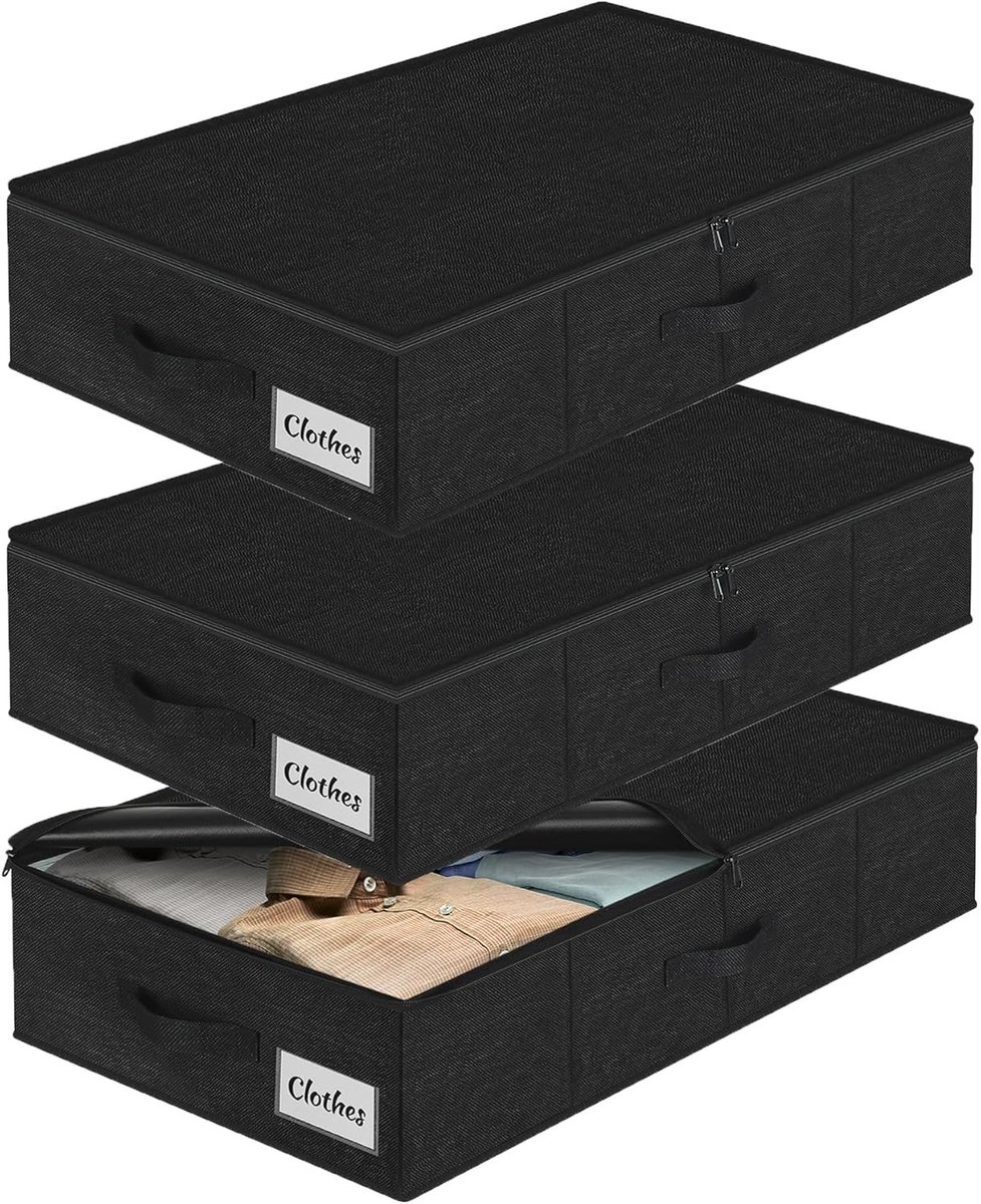 Opbergbak voor Onder het Bed - Set van 3 Vouwbare Kledingorganizers met Deksel - Ideaal voor Onderbank en Bed, Duurzaam en Ruimtebesparend voor Thuis en Studentenwoning