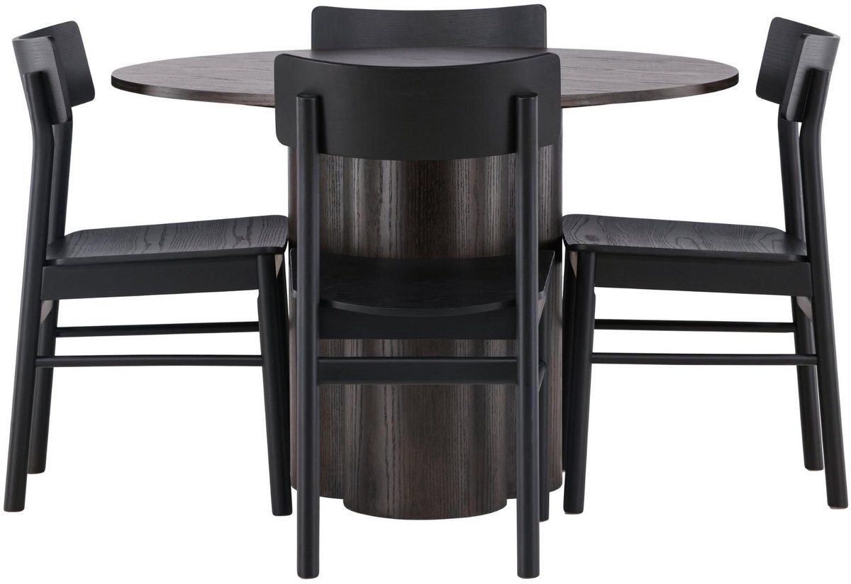 Olivia eethoek eettafel mokka 4 stoelen zwart.