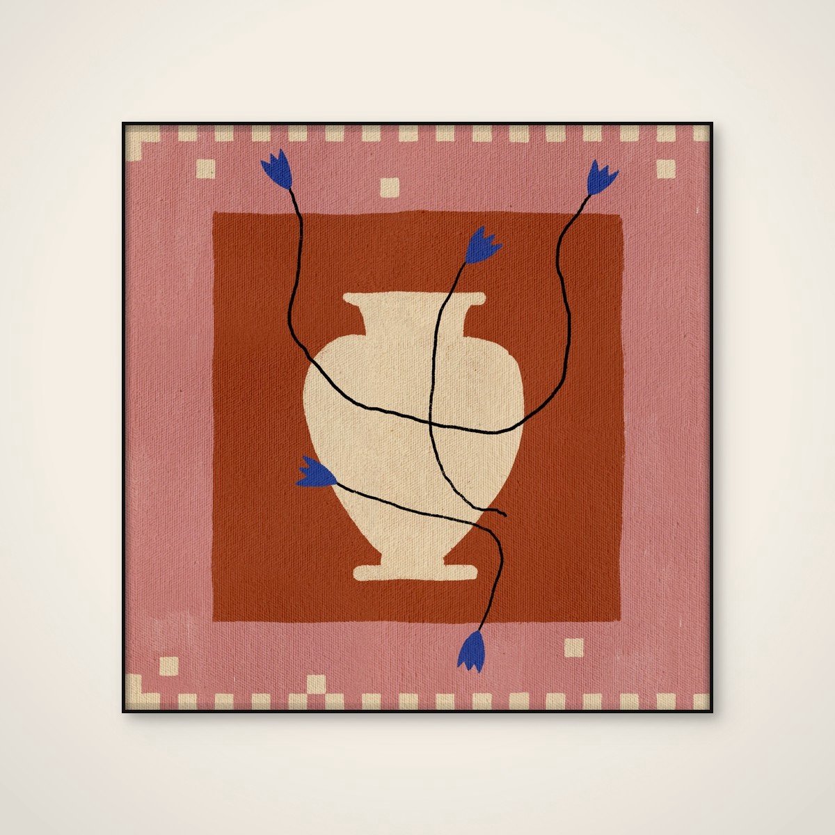 Akoestisch schilderij - 100 x 100 cm - Out of Vase Blooms 7 van Shatha Al Dafai - Abstracte wanddecoratie - zwart textielframe