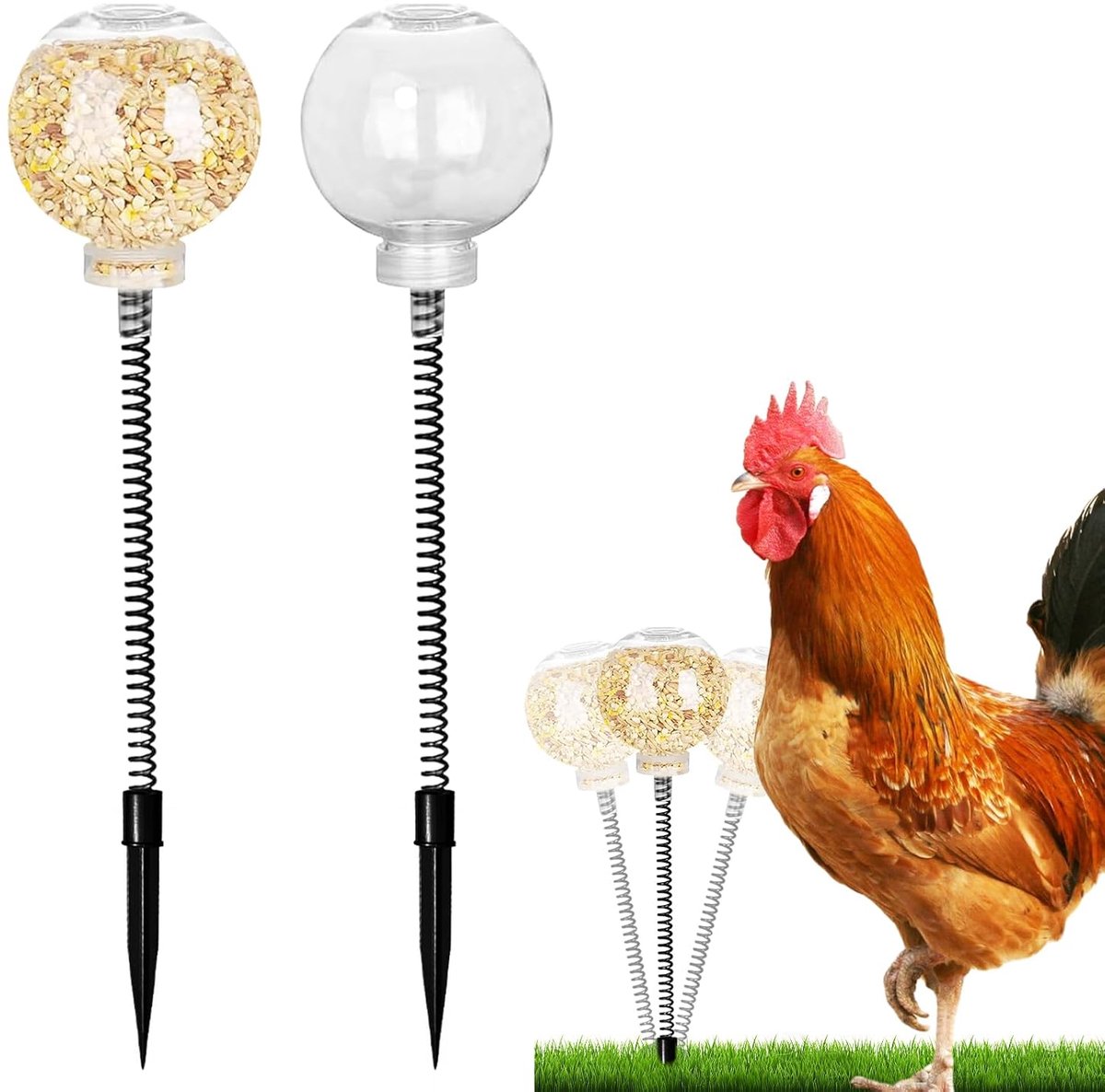 QTTVBTNA – 2 Stuks Voederautomaat – Interactief Kippenspeelgoed met Veer – Slow Feeder Schommel – Voerpuzzel voor Kippen, Eenden en Vogels – Verrijking voor Pluimvee