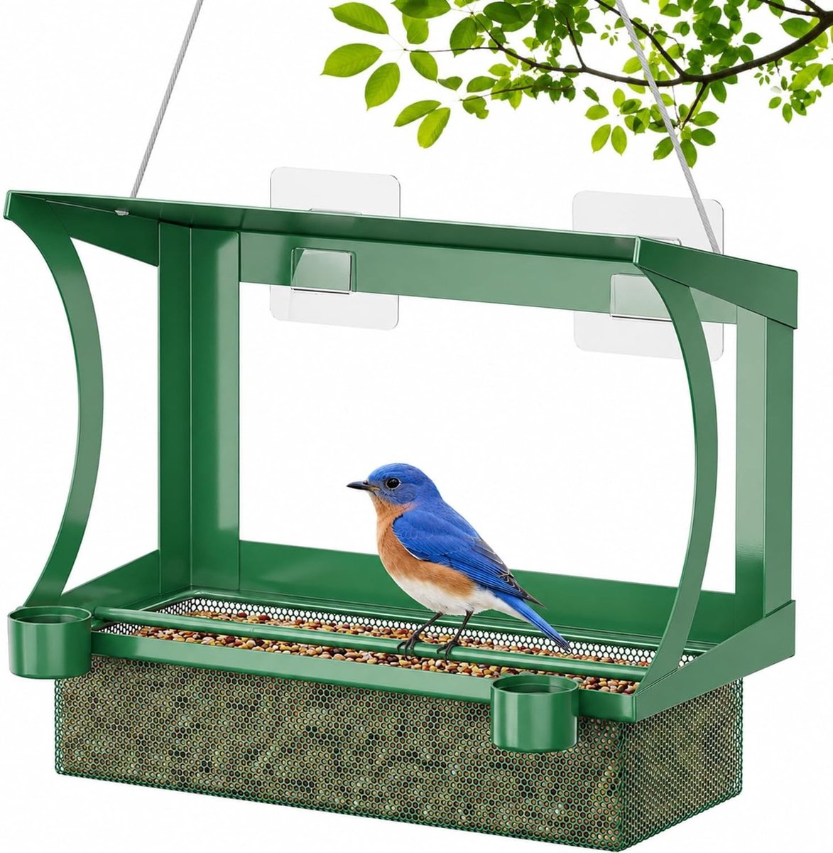 2-in-1 metalen venster en hangende vogelvoederbak | Geïntegreerde luifel, boorvrije bevestiging, ideaal voor lokale vogels en natuurliefhebbers