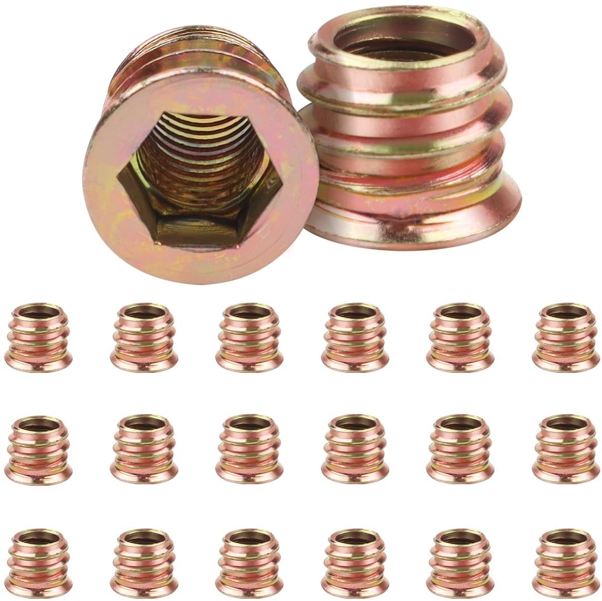 20 Stuks M6x10mm Schroefmoeren - Draadinvoeren voor Hout, Schroef-in Sleeves en Meubelaccessoires van Zink