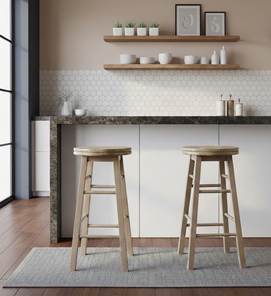 Design Barkrukken Set van 2 - Hoogteverstelbaar - 360° Draaibaar - Bruin - Novihome
