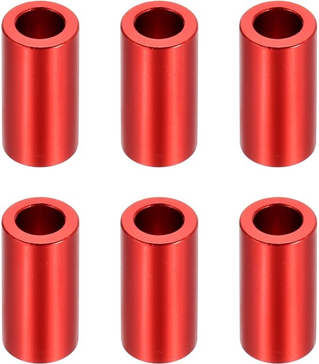 M6 Aluminium Spacers - 6 Stuks - Rood - 6.2mm ID x 10mm OD x 20mm L