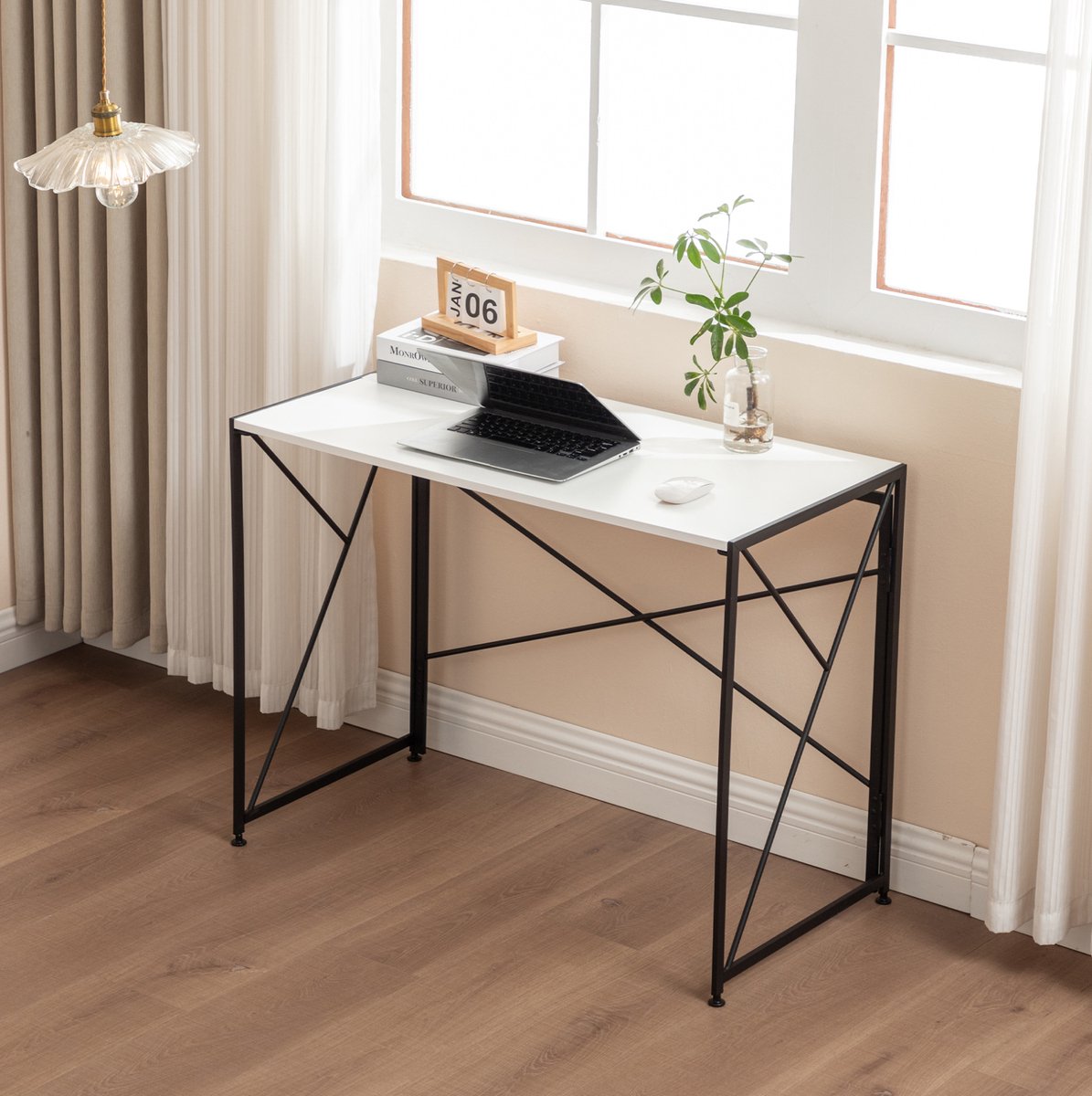 STILVORA Bureau - Opvouwbaar Bureau Voor Kleine Ruimtes En Thuiswerken - Snel Te Monteren - MDF En Metaal - 99x50x75 Cm - Wit