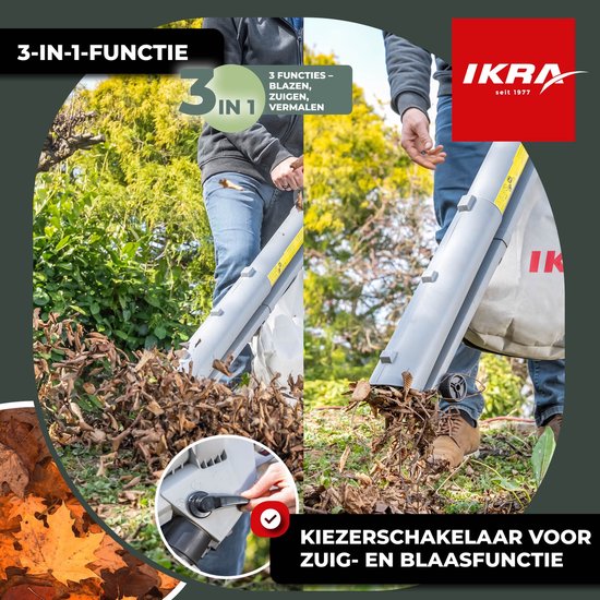 IKRA elektrische bladzuiger en bladblazer IBV 3000, 3-in-1 functie, blaassnelheid tot 240 km/u van IKRA — afbeelding 5