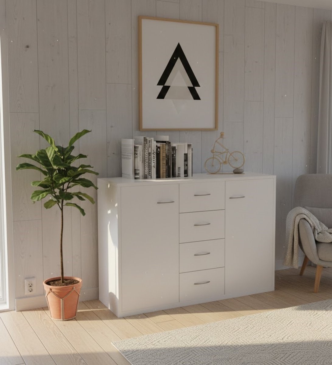 Ladekast - 88x30x65 cm - Wit - Novihome