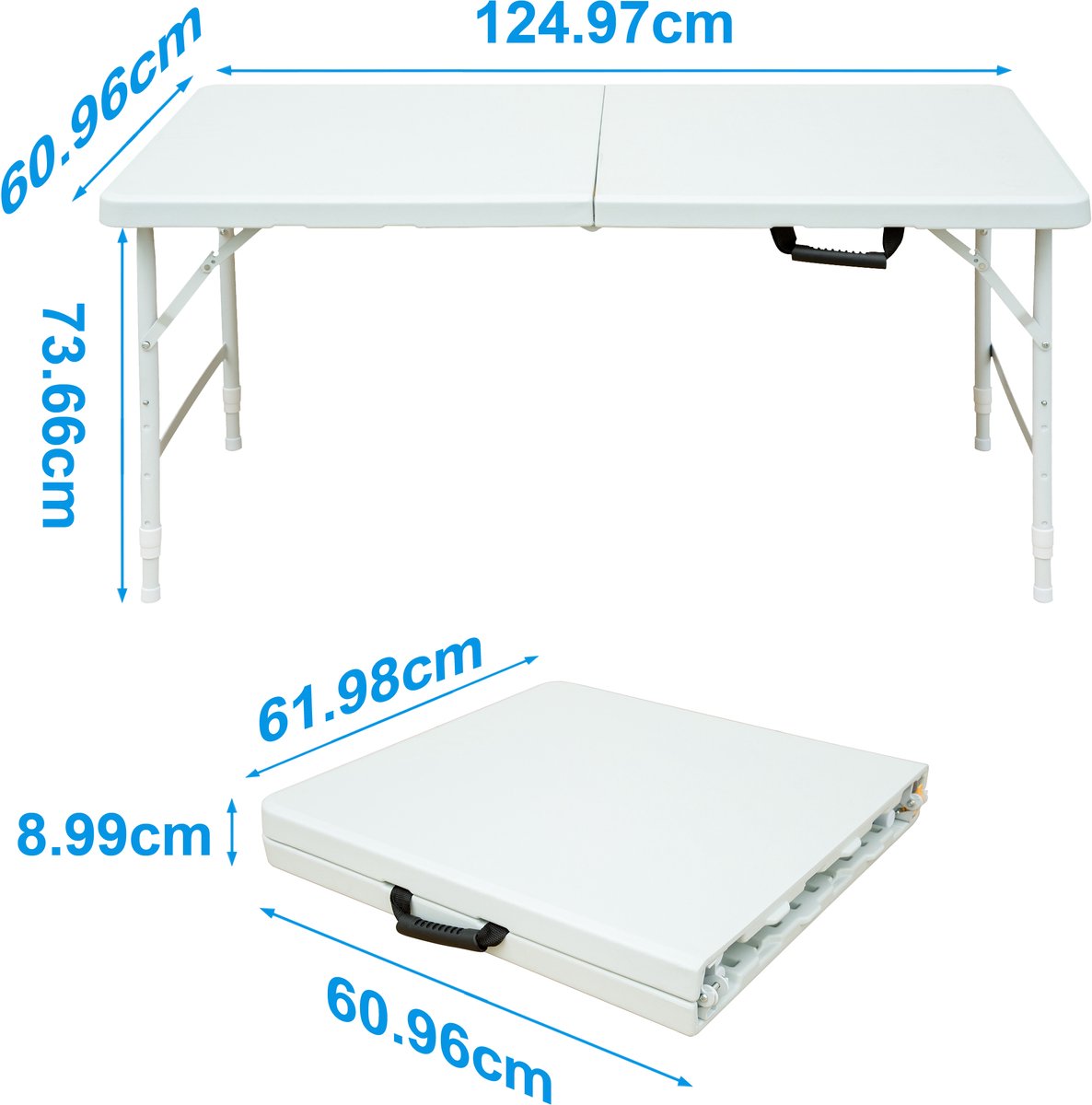 FloraGrace Tuintafel - Opvouwbaar En In Hoogte Verstelbaar - Voor Tuin Picknick En Thuiswerk - Kunststof En Staal - 124,97 Cm - Wit