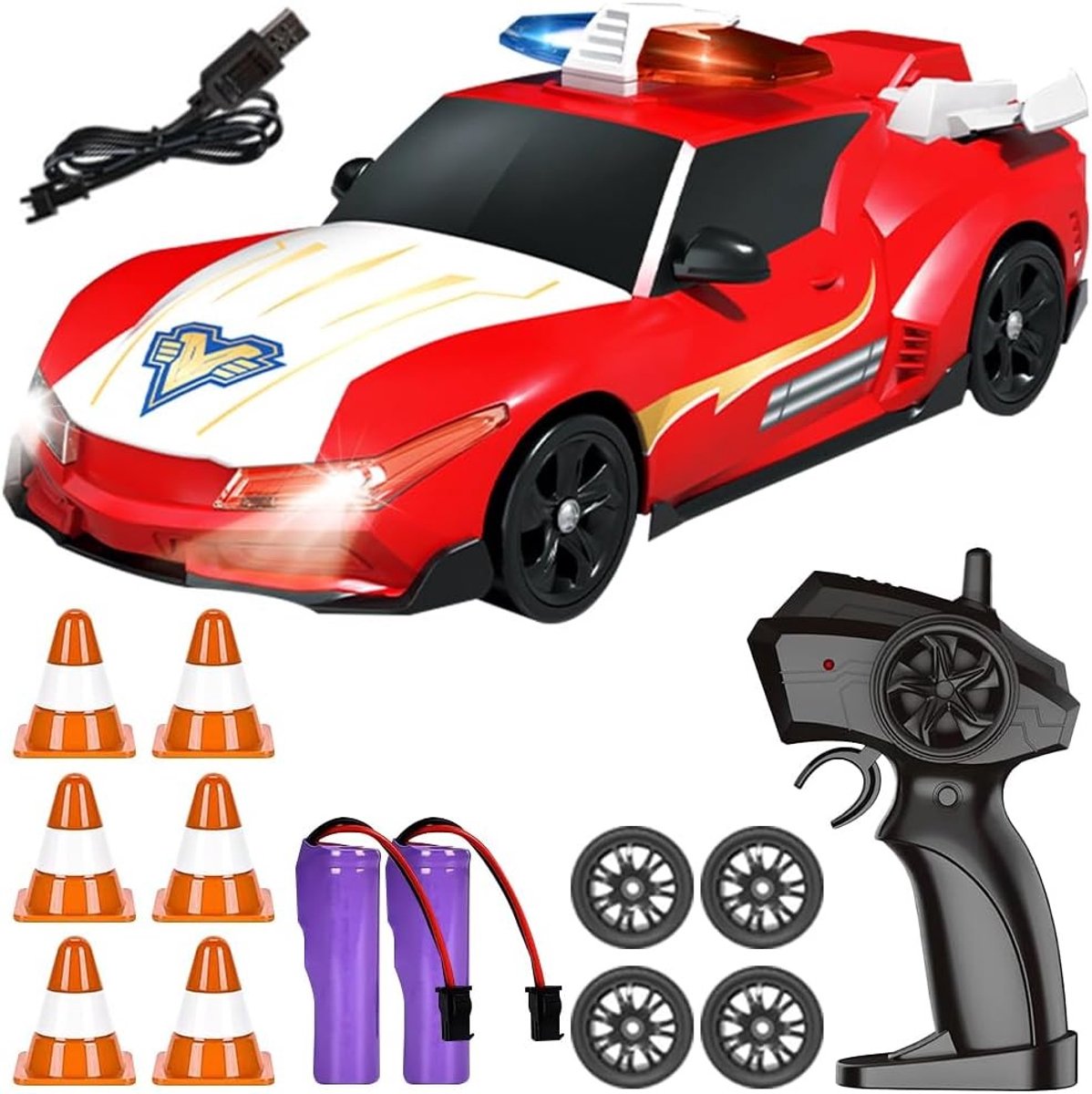 RC Drift Auto 1:24 op afstand bestuurbaar, 18 km/u, 4WD Speelgoedauto met LED-verlichting en 2,4 GHz Afstandsbediening voor Raceplezier
