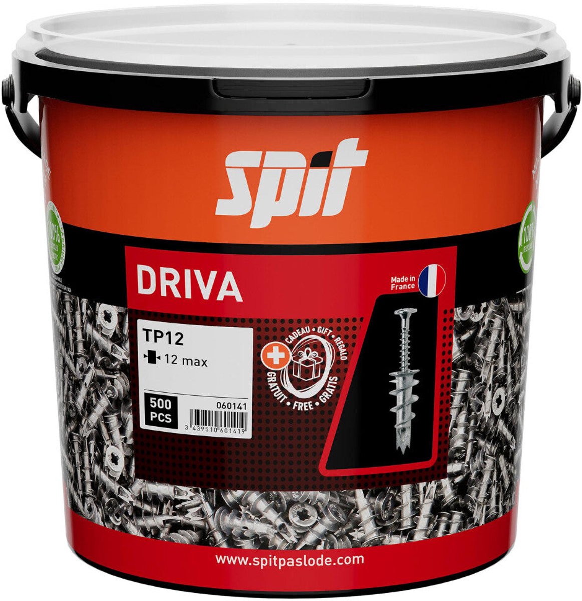 SPIT DRIVA TP12 GIPSPLAATPLUG - 500 ST. (+ SCHROEF) (500 STUKS IN ECO EMMER)