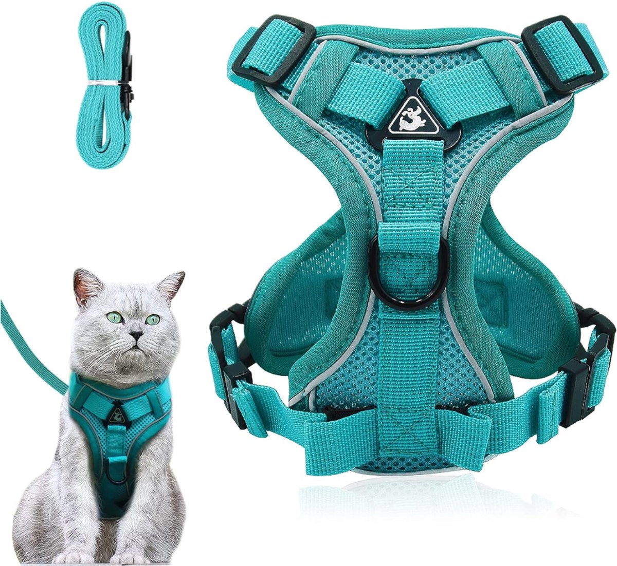 CLGP® Kattentuigje met Looplijn - Kattentuigje - Kattenharnas - Waterblauw