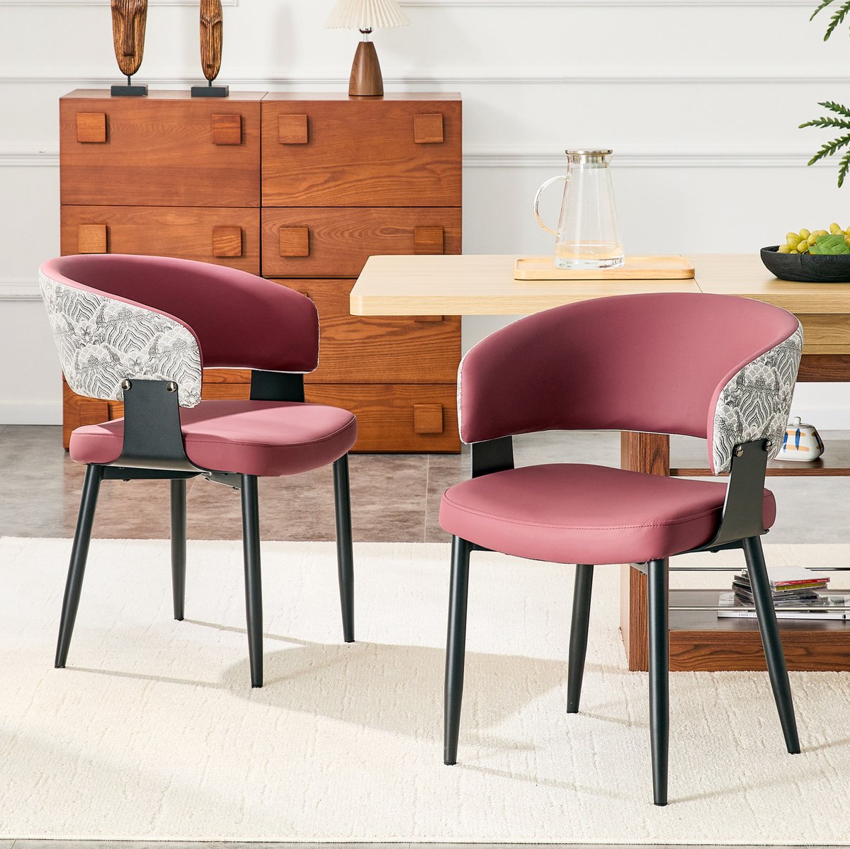 FloraGrace Eetkamerstoel Set Van 2 - Kuipstoel Met Armleuningen, Retro Middeneeuws Modern Design - Voor Woonkamer En Eetkamer - Kunstleer - Rood