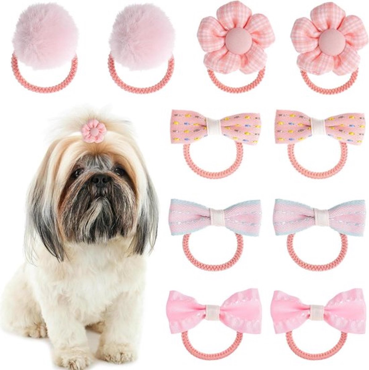 Set van 10 roze haarstrikken voor kleine honden, zachte en comfortabele haaraccessoires voor een verzorgde en stijlvolle look