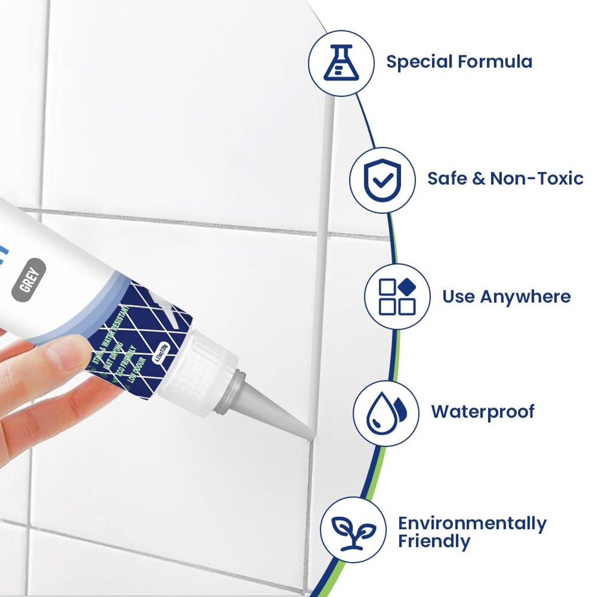 2 x 120 ml Voegenpen, Sneldrogende Reiniger en Sealant voor Keuken, Badkamer en Vloeren, Grijs
