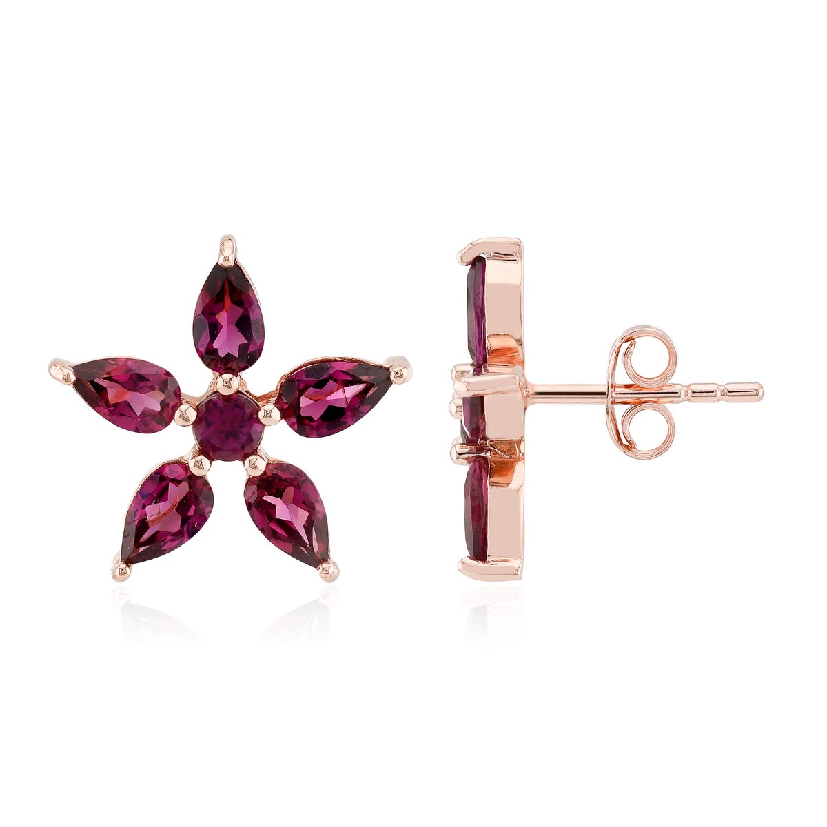 Cavill - Zilveren Oorbellen 925 Sterling - Rhodoliet 2,475 ct - Roségoud Vermeil - Druppel & Rond Geslepen - Paars Bloemmotief - Luxe Sieraden