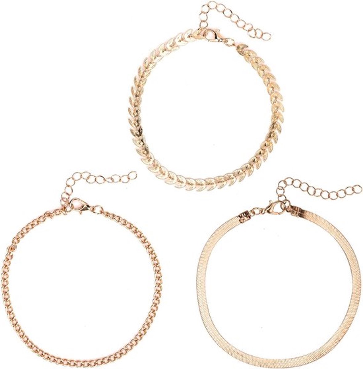 - Enkelbanden - Dames - Lichtgewicht - Goud - Waterdicht - Set - Voetsieraden - Geschikt voor vrouwen - Gouden enkelbandjes - 3 stuks - Enkelbandjes voor vrouwen