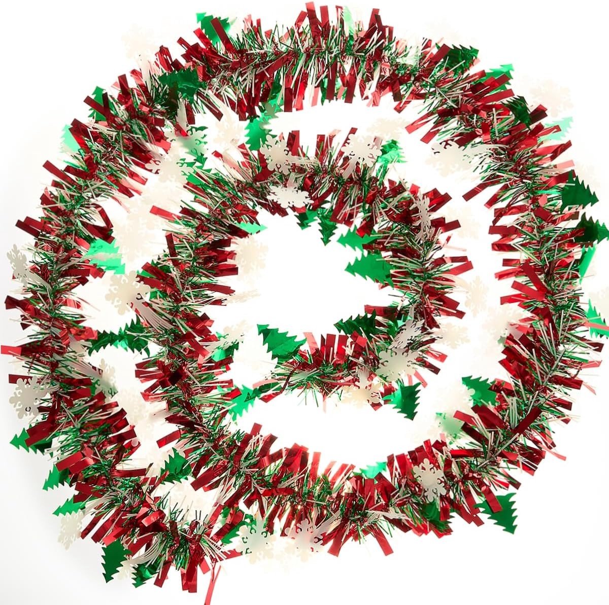 10 meter groene, rode en witte metallic lametta slinger voor kerstboom en krans versiering