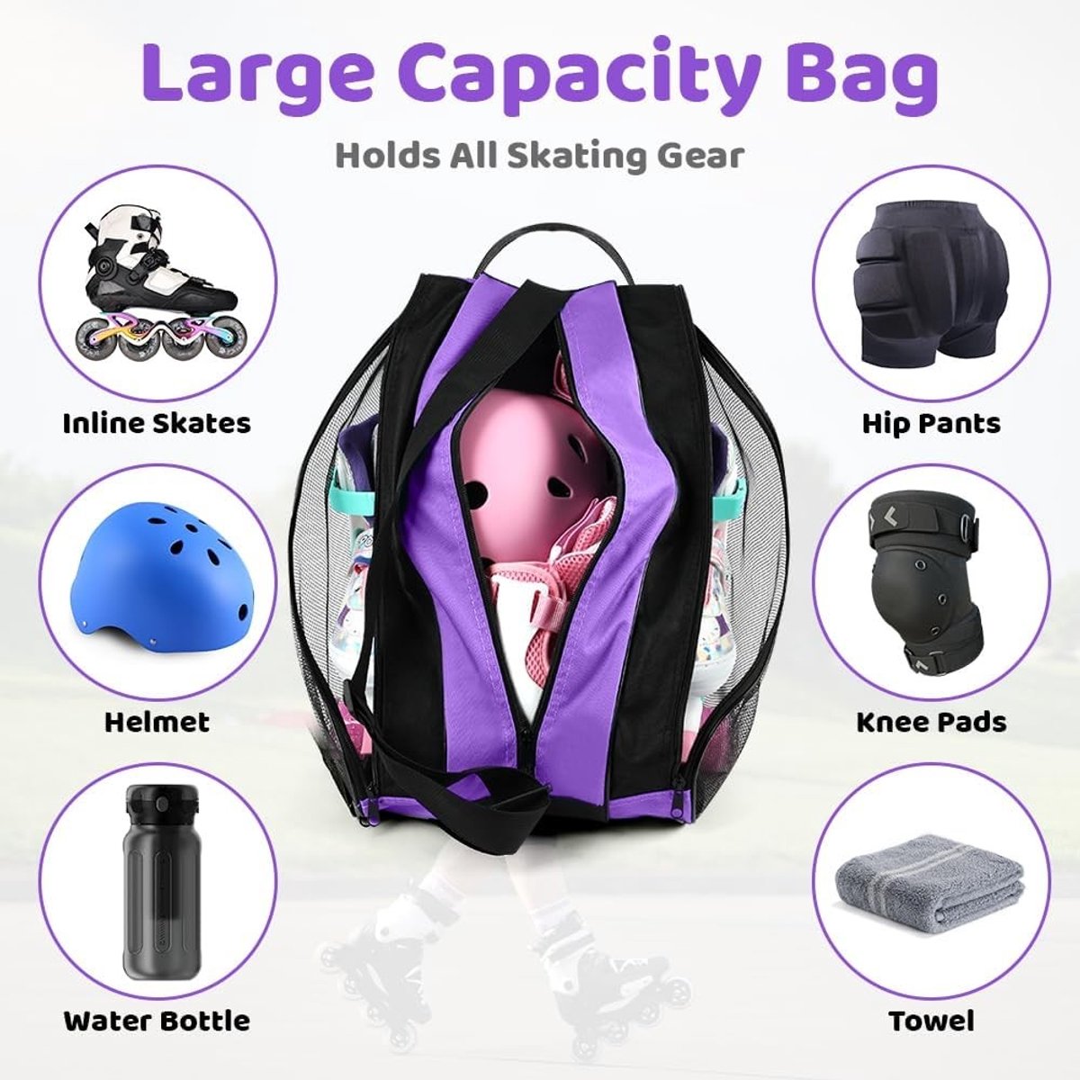 Unisex Skate Bag voor Roller- en IJschaatsen, Ademend Ontwerp met Verstelbare Schouderriem en Handvat voor Skates en Accessoires