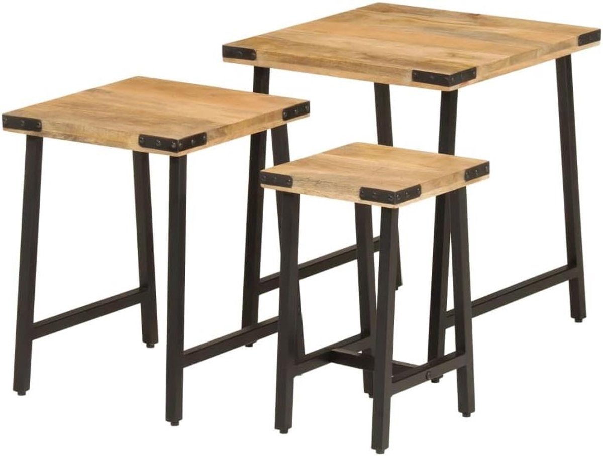 Salontafels Set - Bijzettafels Uitschuifbaar - Woonkamer Decoratie - Massief Mangohout - 3-delig - Origineel