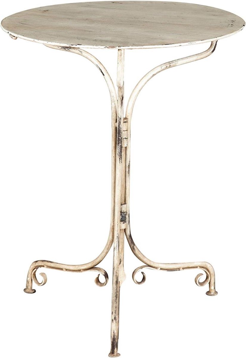 Ronde Tafel - Smeedijzeren Tafel - Buiten Zitten - Handgesmeed Robuust - 60 x 60 x 77 cm - Wit Antiek