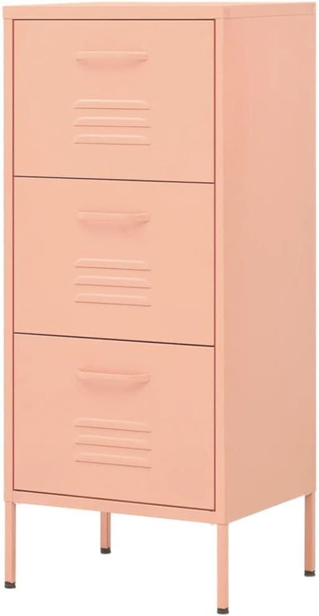 Opbergkast Staal - Zij-kast Ladekast - Spullen Organiseren - Soepele Ladegeleiders - 42.5x35x101.6cm - Roze