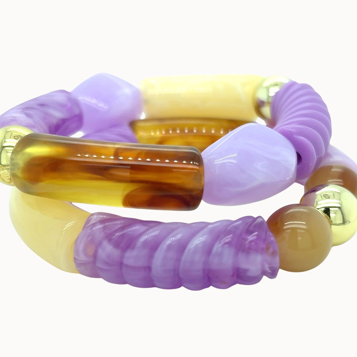 Pat's Jewels Armband - Dames Armband - Tube Kralen - Elastiek - Paars - Set 2 stuks