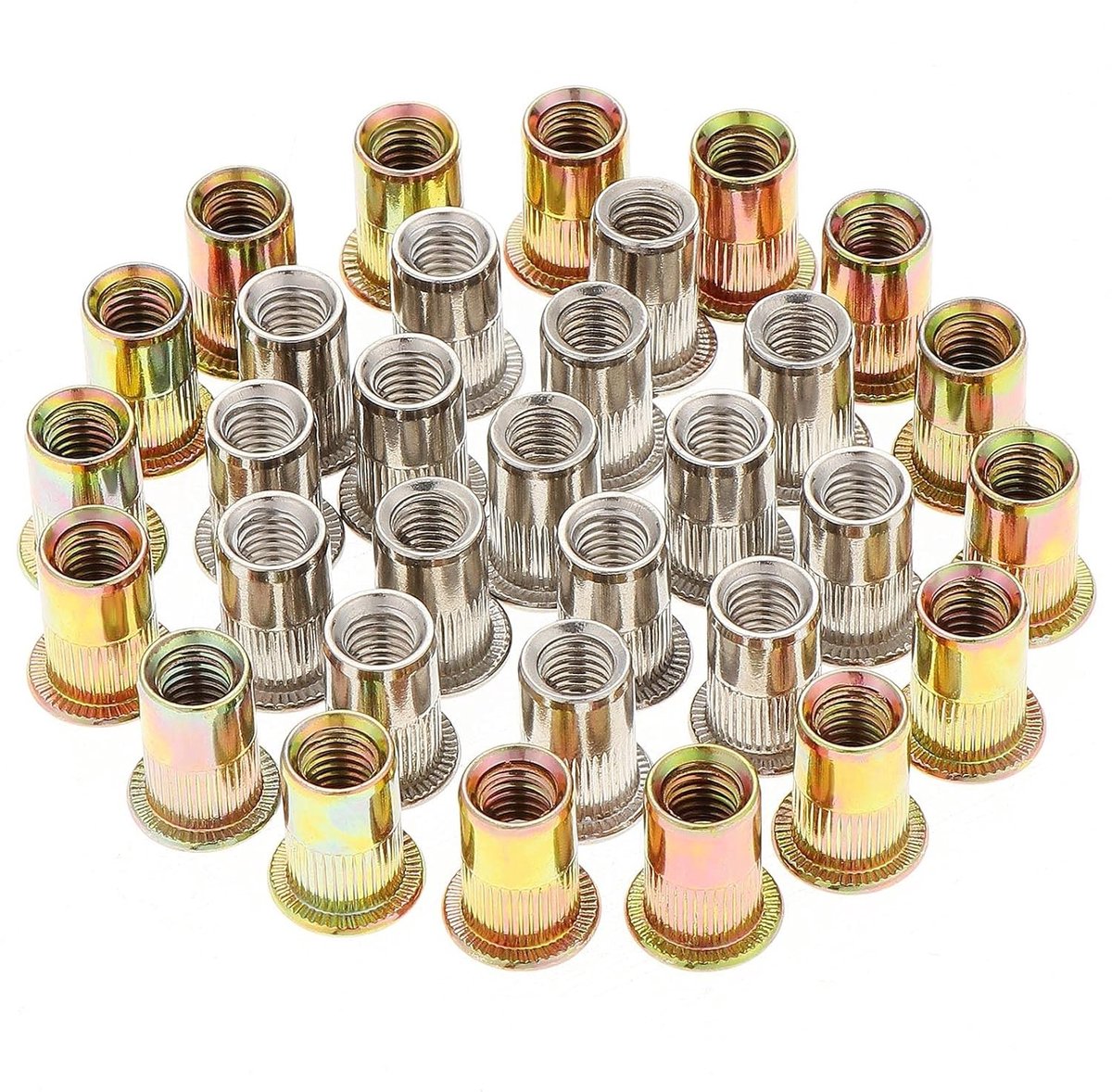 100 Stuks M8 Rivetmoeren, Platte Kop Draadmoeren voor Houten Meubels en Metaal, Gegalvaniseerd Koolstofstaal en RVS, Ideaal voor Meubelconstructie en Reparatie