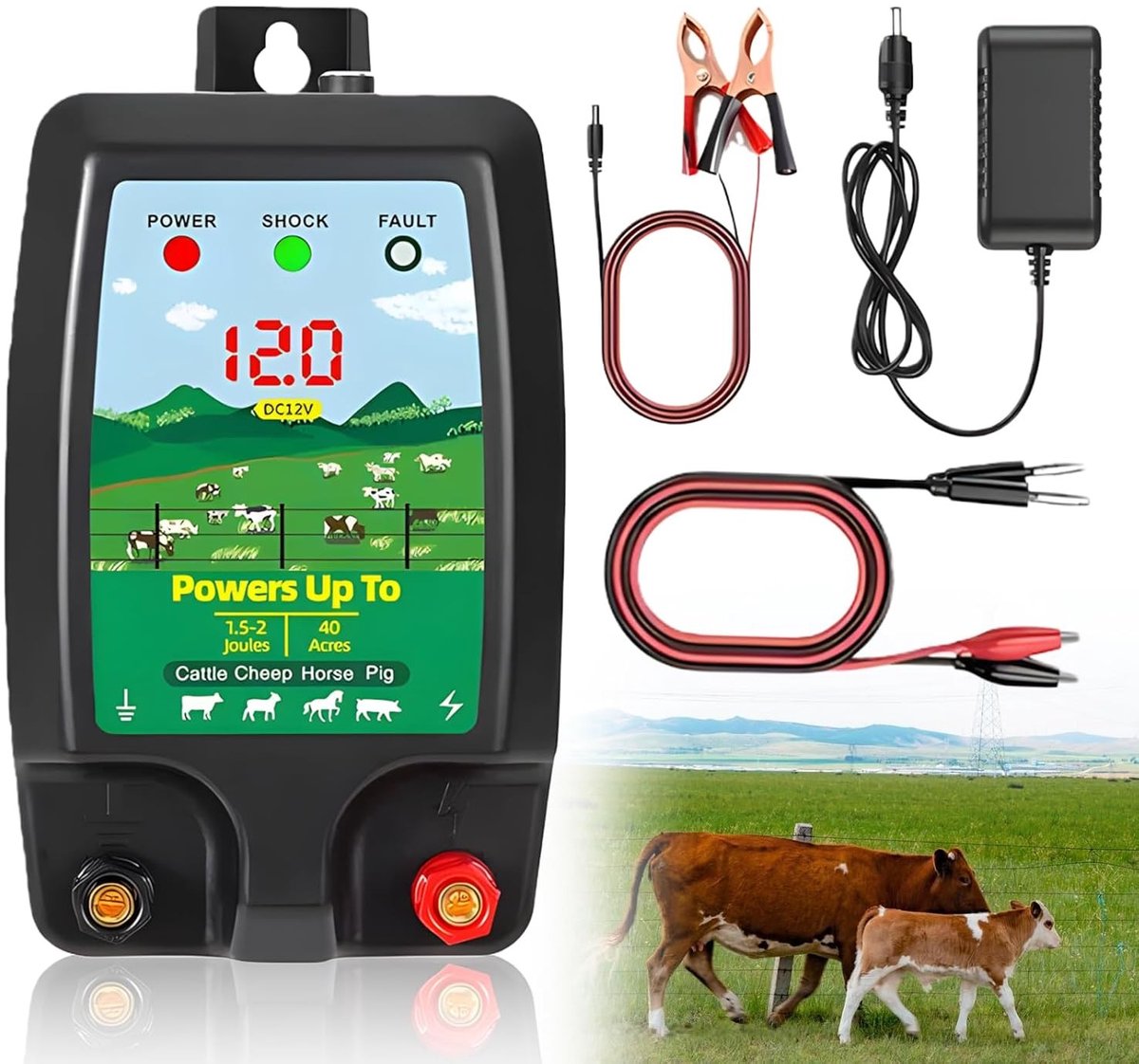 Waterdicht elektrisch weidehek met LED-display, 10 km bereik, 1,5-2 joule, ideaal voor bescherming van huisdieren, gevogelte en tuinen