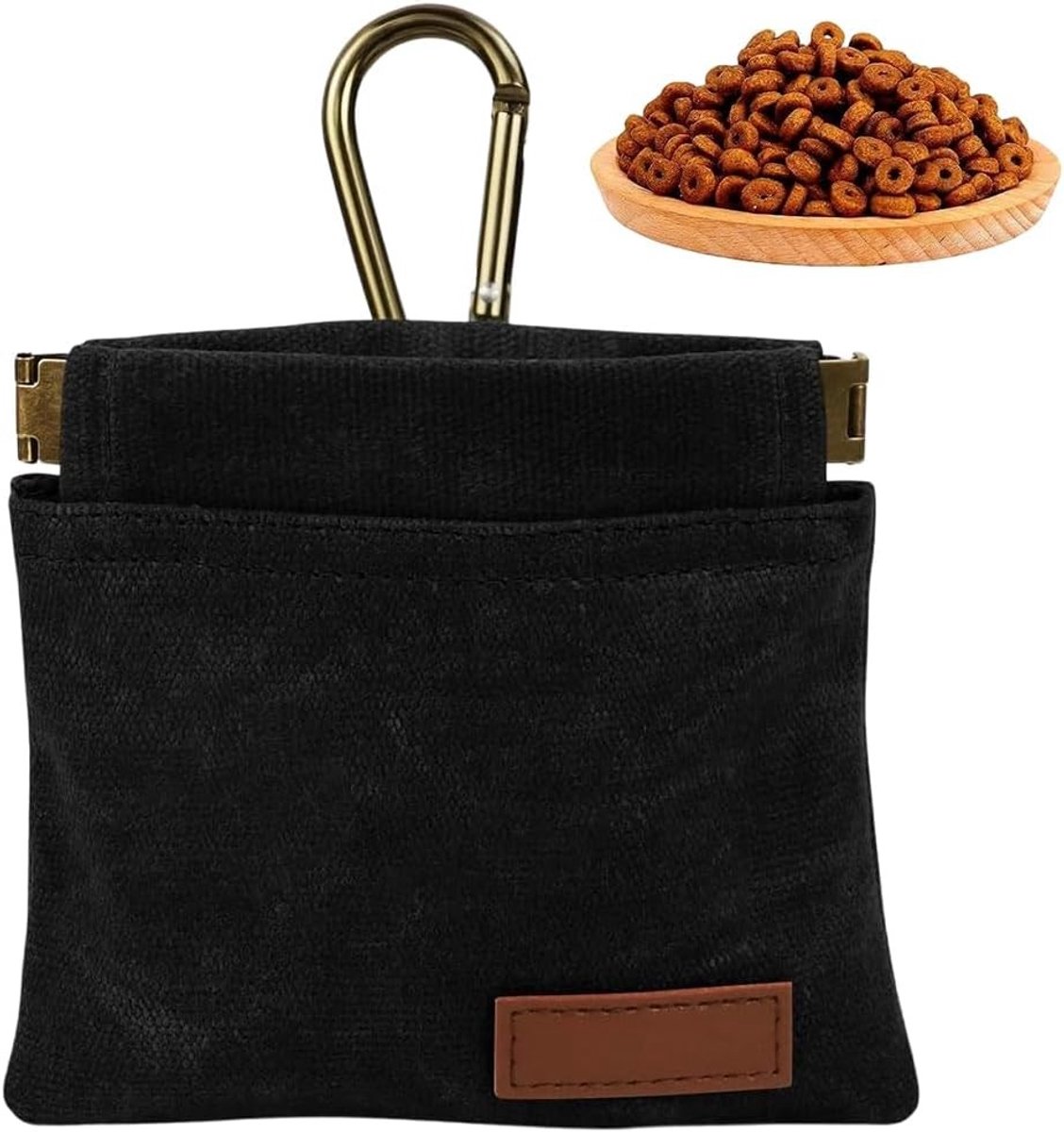 Snacktas voor huisdieren met karabijnhaak, ideaal voor hondensnacks en training, zwart en praktisch