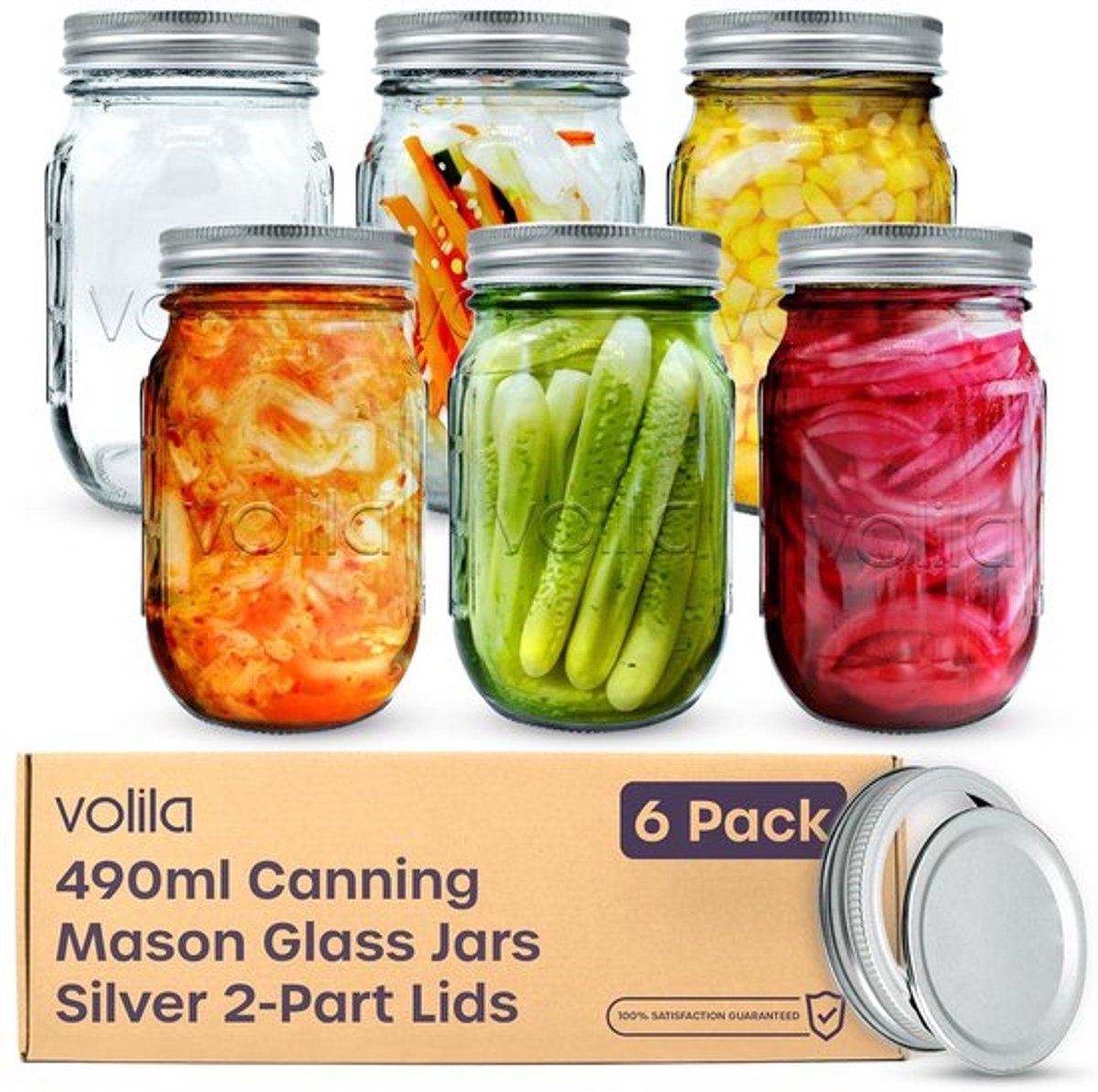 Glazen Weckpotten - Set van 6 - 490 ml - Luchtdicht - Stijlvol