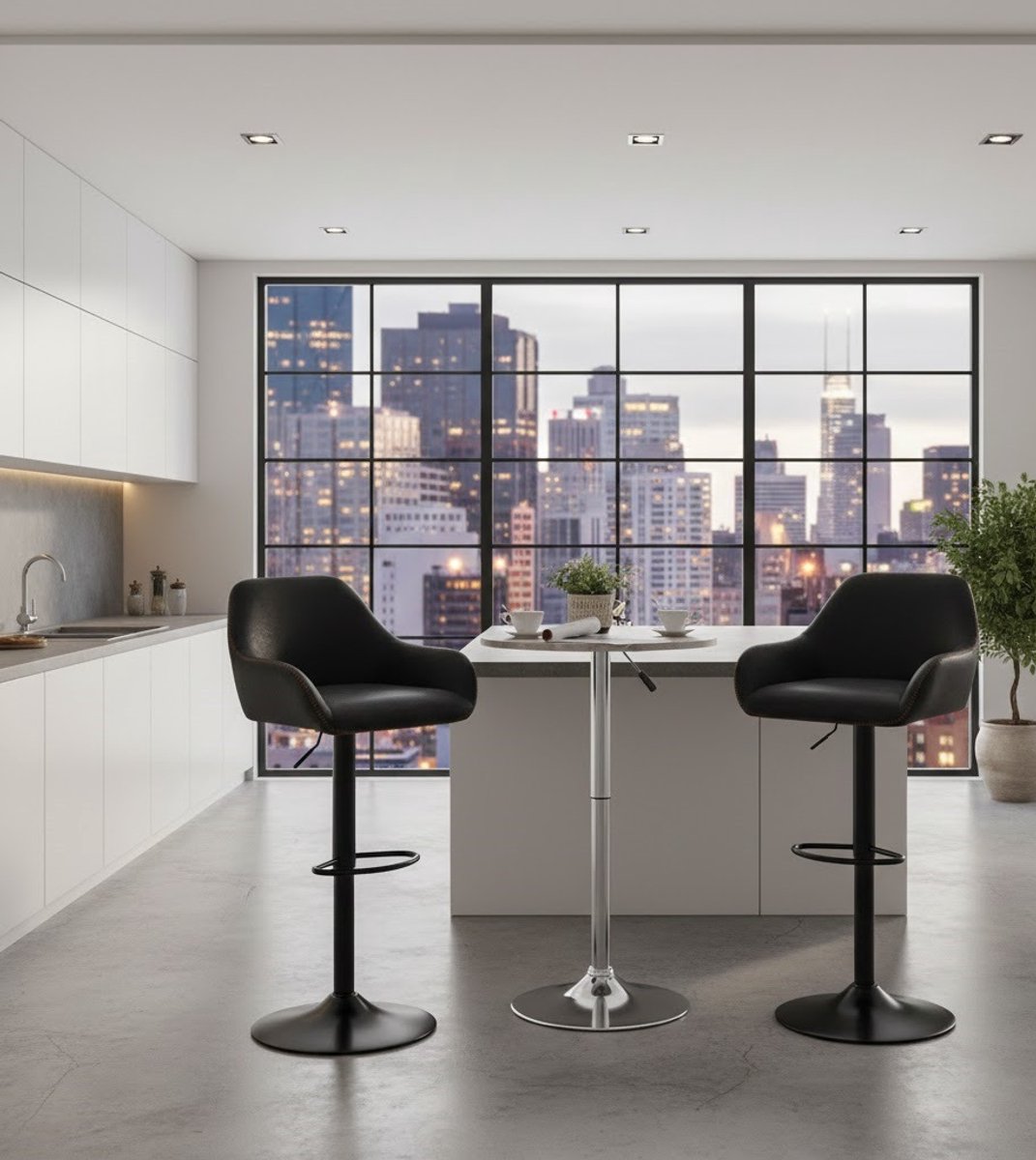 Design Barkrukken Set van 2 - Hoogteverstelbaar - 360° Draaibaar - Zwart - Novihome