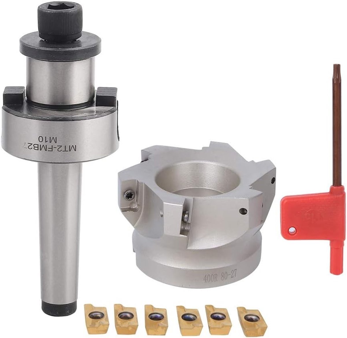 CNC Freesgereedschap Set met MT2-FMB27 Houder, 80-27-6 Fluitfrees en 6 Stuks 1604APMT Inserts voor Precisiefrezen