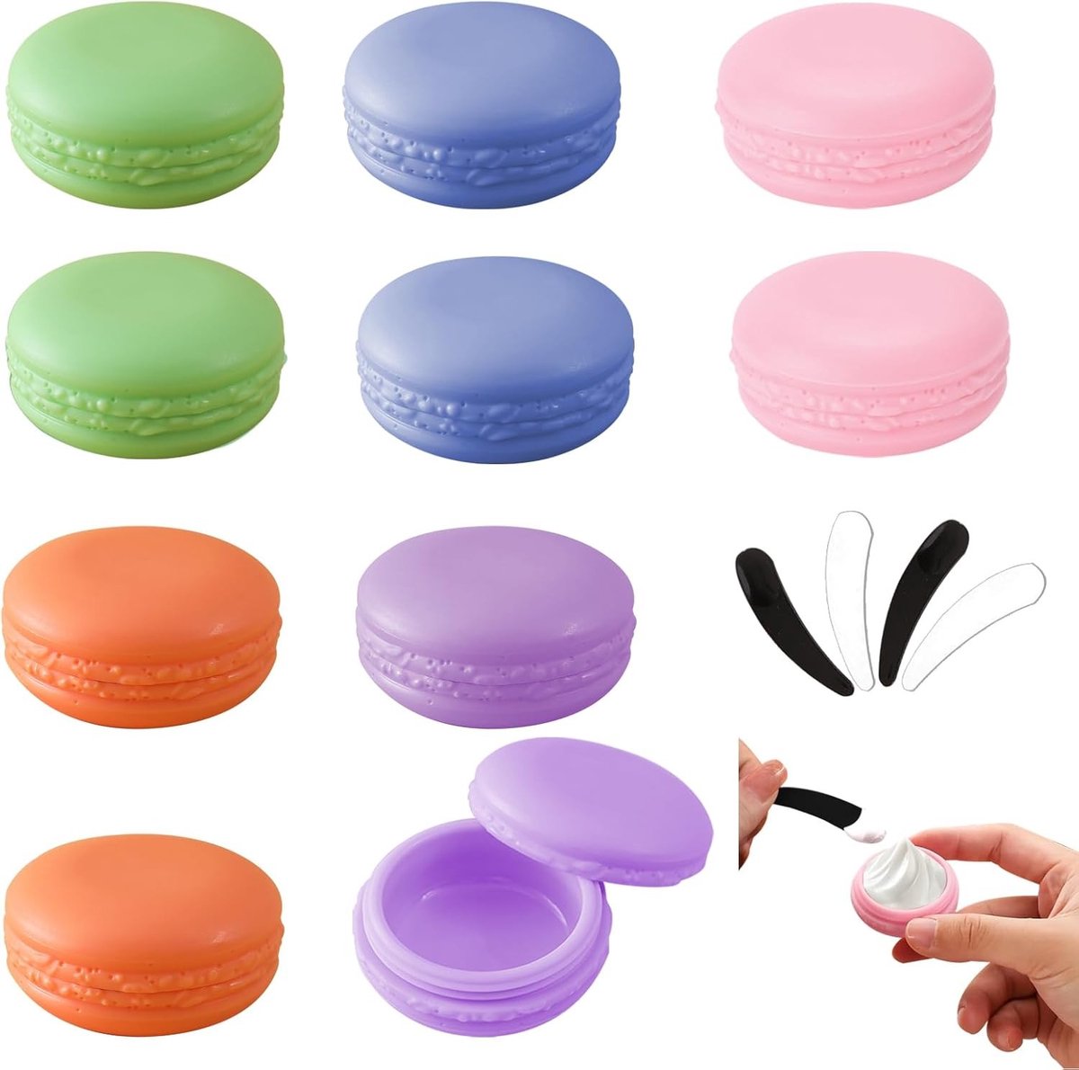 Set van 10 Kleine Reiskruidenpotjes voor Toiletten, 10ml Lege Monsters, Plastic Potjes met 4 Make-up Spatels voor Crèmes, Lotion en Monsters