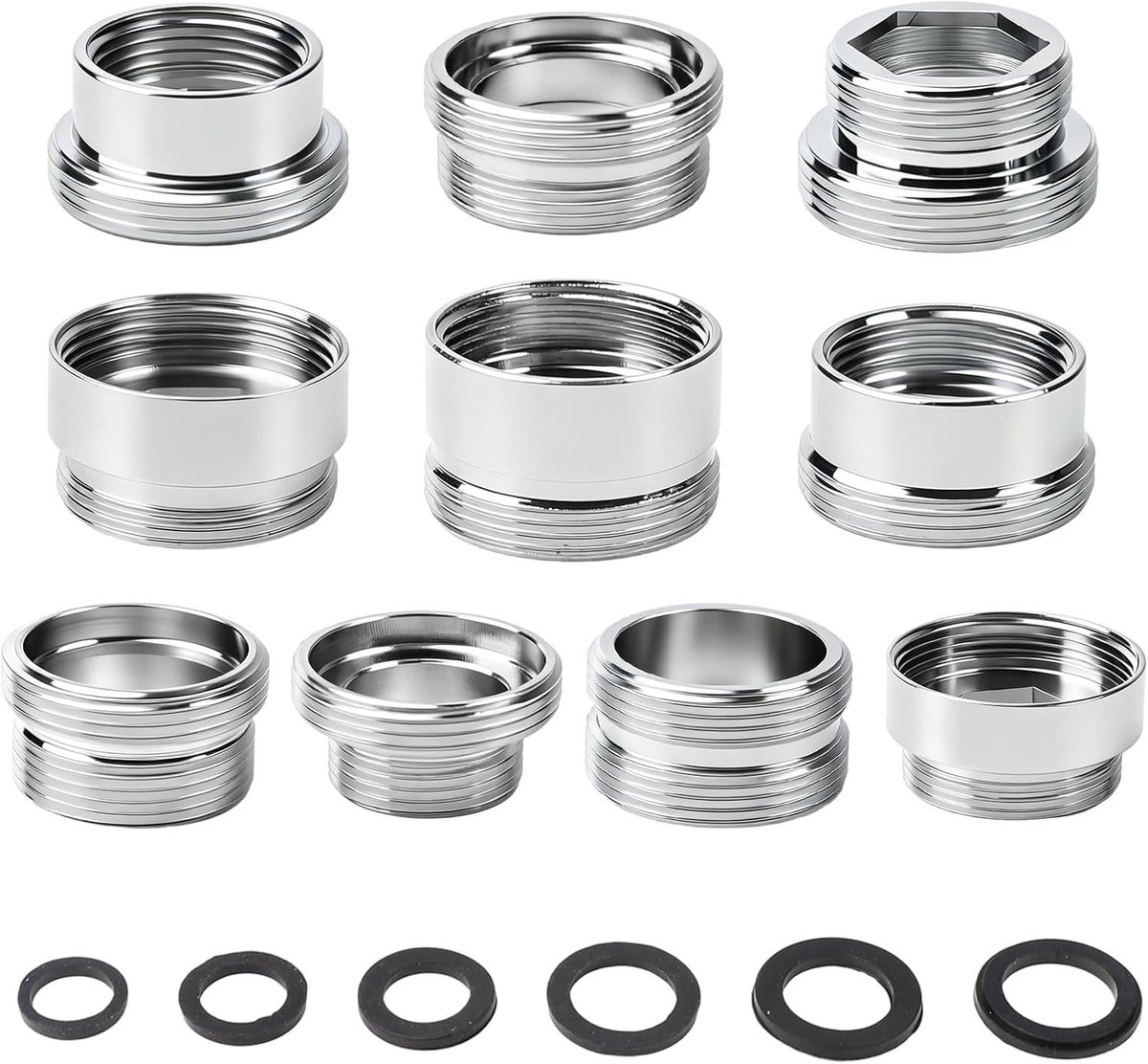 Kraanadapterset met 10 stuks en afdichtingen, universele schroefdraadadapter voor keuken, tuinslang en waterfilter accessoires
