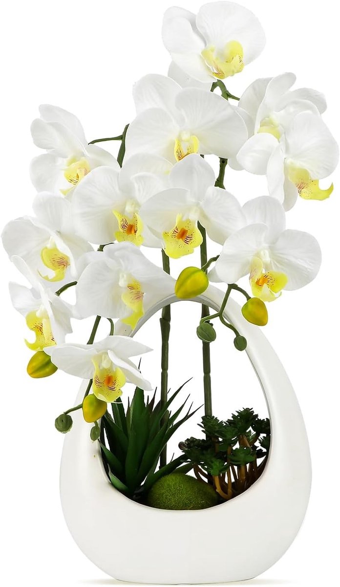 Kunstorchidee Pot - Nep Orchidee Zijden Bloemen - Interieur Decoratie - Levensecht Design - 39 cm - Wit