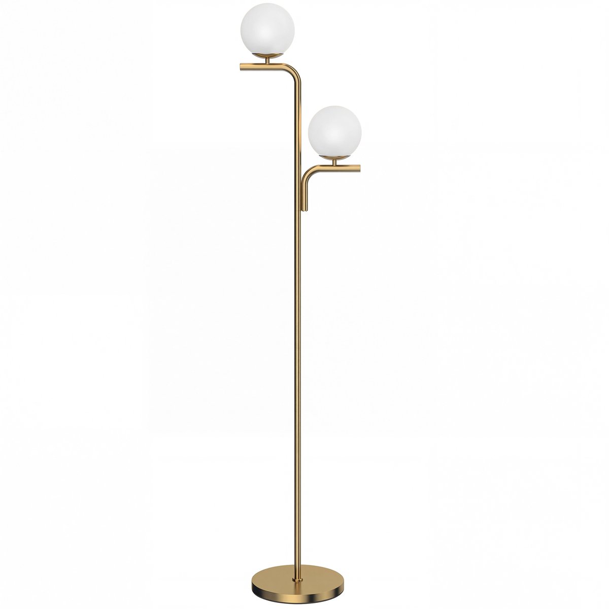 TEKROA® Vloerlamp Goud - Staande Lamp met Glazen Bollen - 3 Lichtkleuren - Incl. 2x E27 - Voetschakelaar - Slaapkamer & Woonkamer
