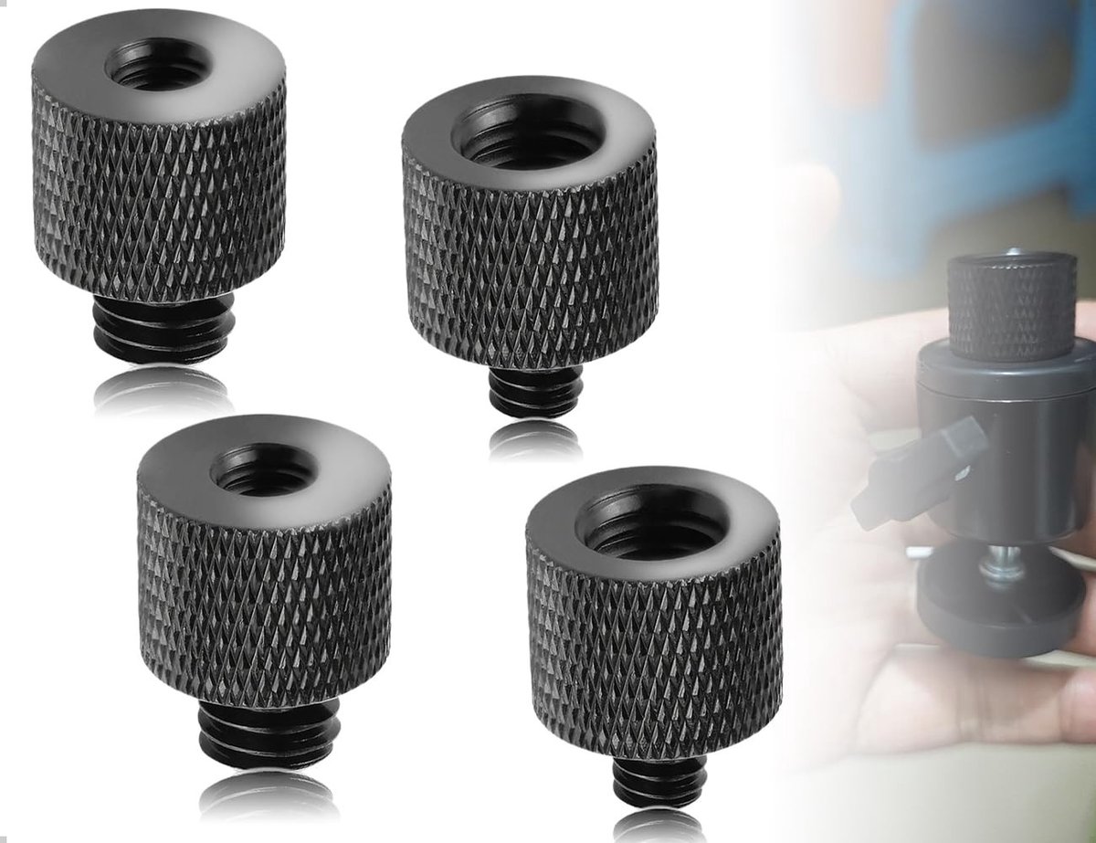 Schroefdraadadapter set van 4, 3/8 naar 1/4 en 1/4 naar 3/8, aluminiumlegering voor camera's, microfoons en statieven