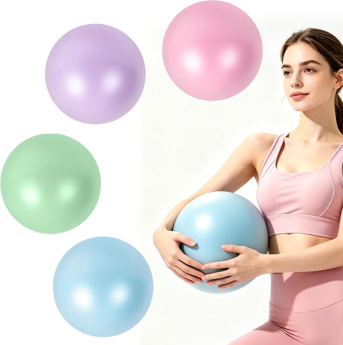 Set van 4 explosiebestendige Pilatesballen van 25 cm voor buik- en schoudertraining, antislip en ideaal voor balans en sportactiviteiten