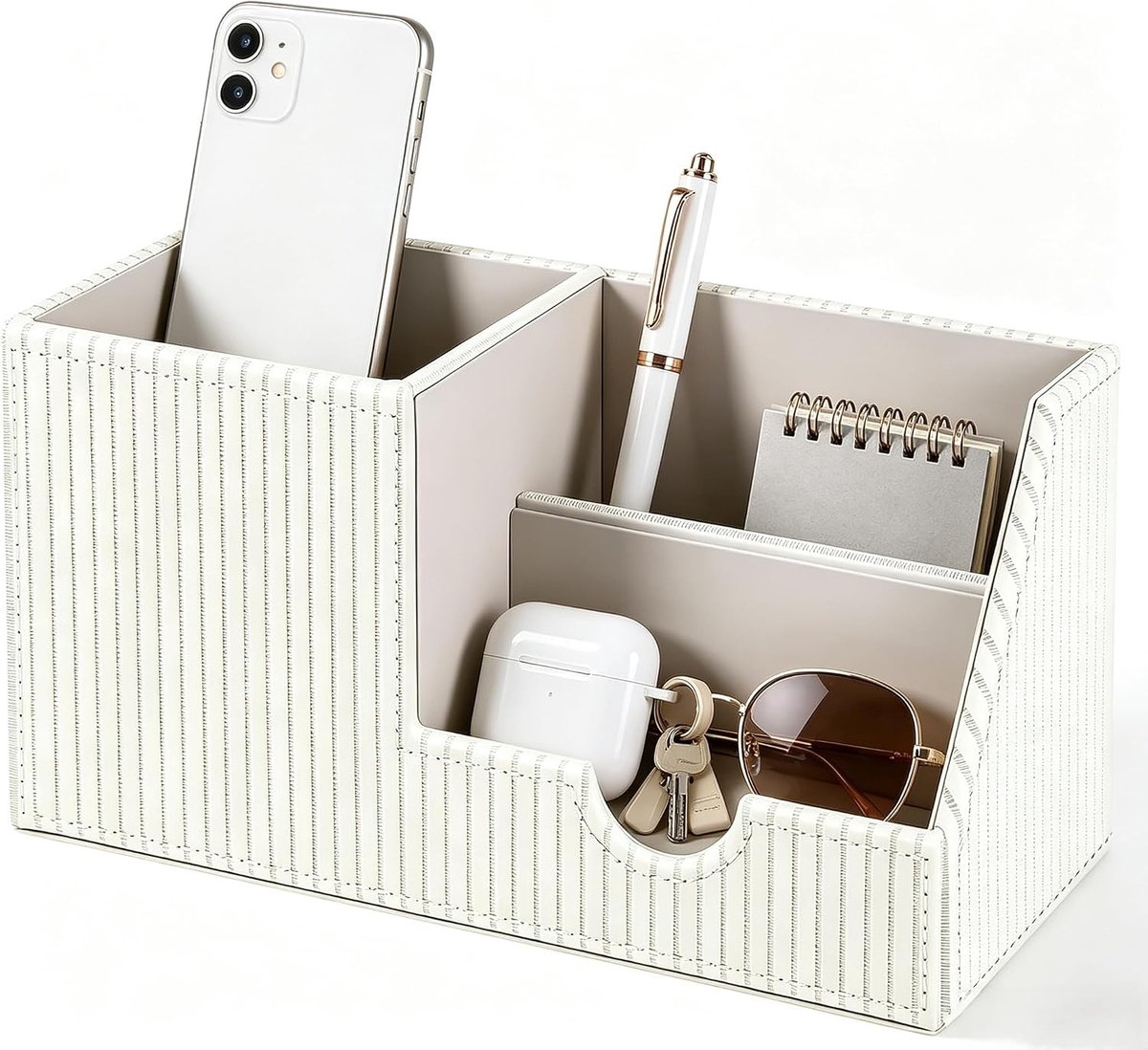 Bureau-organizer met 3 vakken van PU-leer, stijlvolle pennenhouder en praktische desk organizer voor een opgeruimd kantoor
