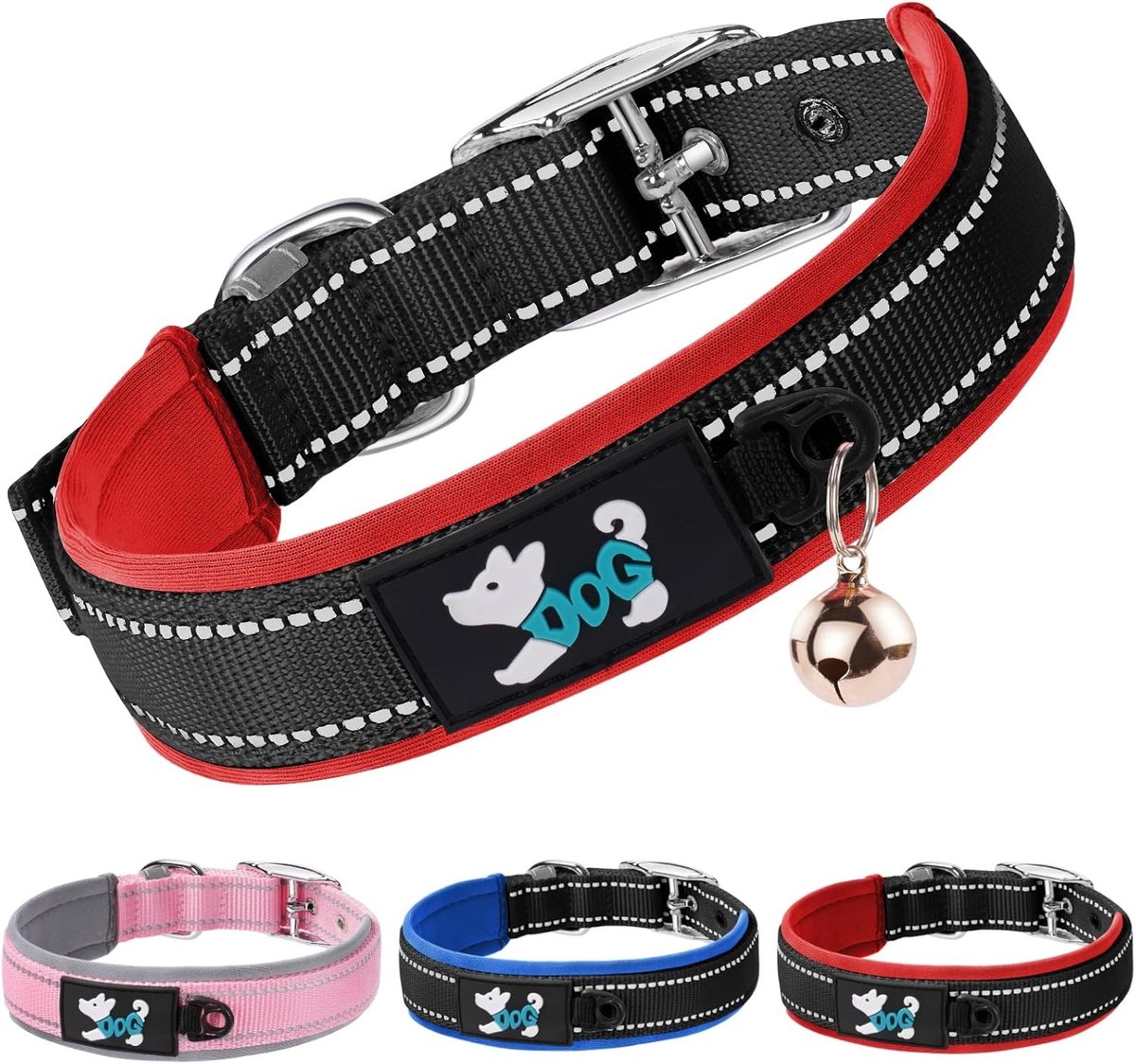 Reflecterende Hondenhalsband van Nylon, Ultra Zacht en Neopreen Gevoerd, Verstelbaar met D-ring voor Alle Rassen