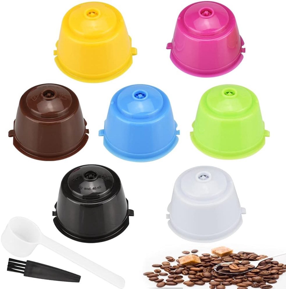 Hervulbare koffiecapsules voor Nespresso, 7 herbruikbare koffiefilters met lepel en borsteltje, ideaal voor koffie liefhebbers