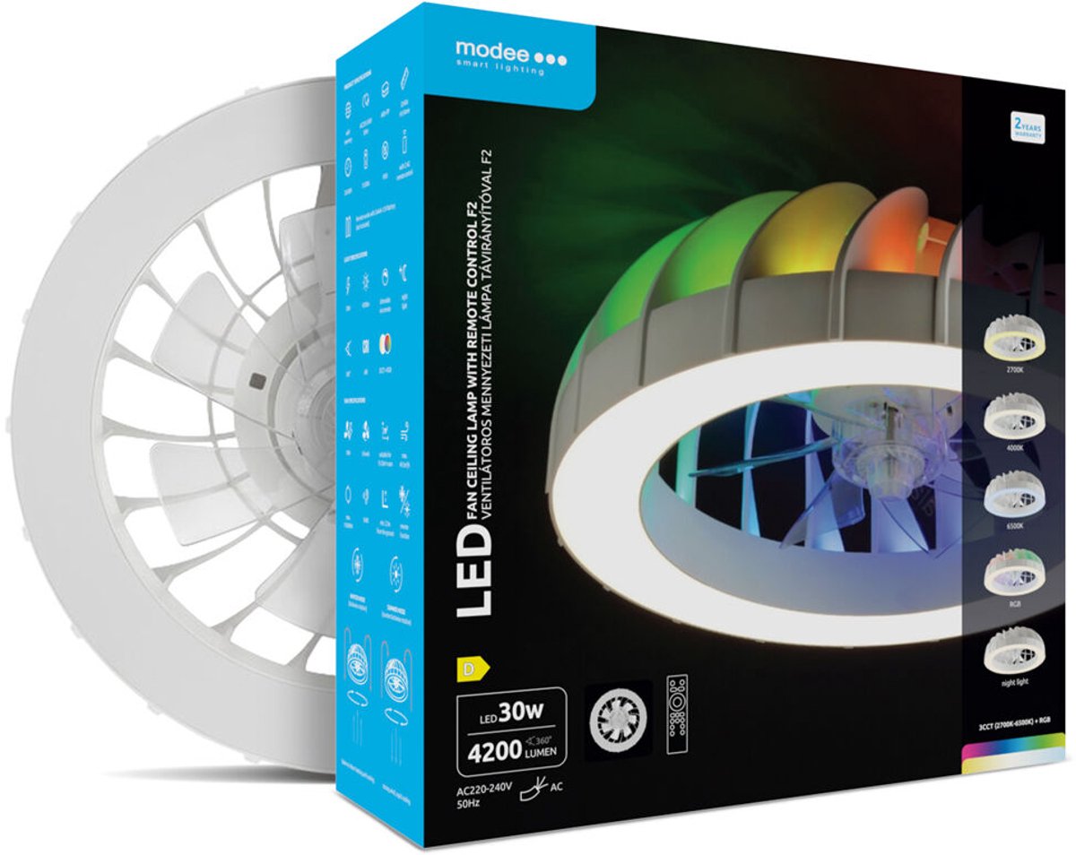 Modee Plafondventilator met LED Lamp 48W - 4200lm - Instelbare Lichtkleur - Ø540mm - Met Afstandsbediening - Wit