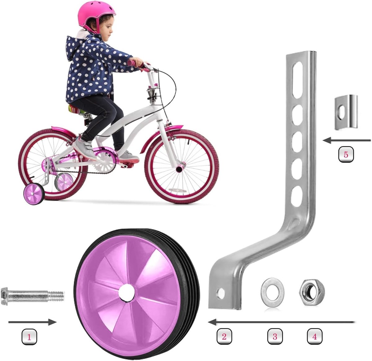 Stabilizers voor Fietsen, Set van 2 voor 12-20 Inch Fietsen, Geschikt voor Enkele Versnelling, Roze