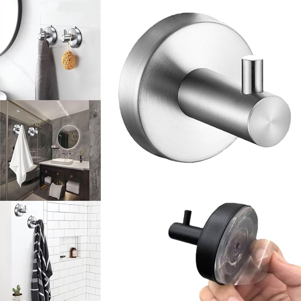 Zware RVS Zuignap Haak voor Badkamer, Keuken en Douche - Waterdicht, Geen Boren, 5kg Capaciteit, Ideaal voor Handdoeken en Accessoires