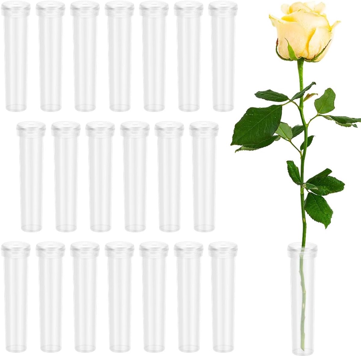 20 Stuks Bloemtubes - Bloemenwaterbuisjes - Flesjes voor Bloemstukken - Bloemenflesjes met Dopjes - Tuinieren - Bloemstukken - Transparant - 2,8 Inch - Voor Verse Bloemen - Rozen, Anjers, Chrysanten