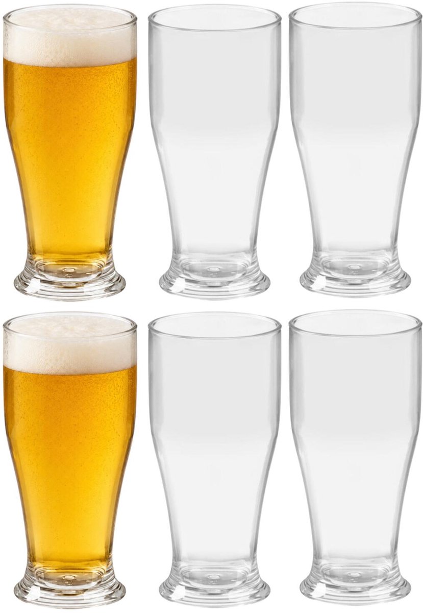 Leknes bierglazen - 12x - kunststof - 520 ml - transparant - onbreekbaar
