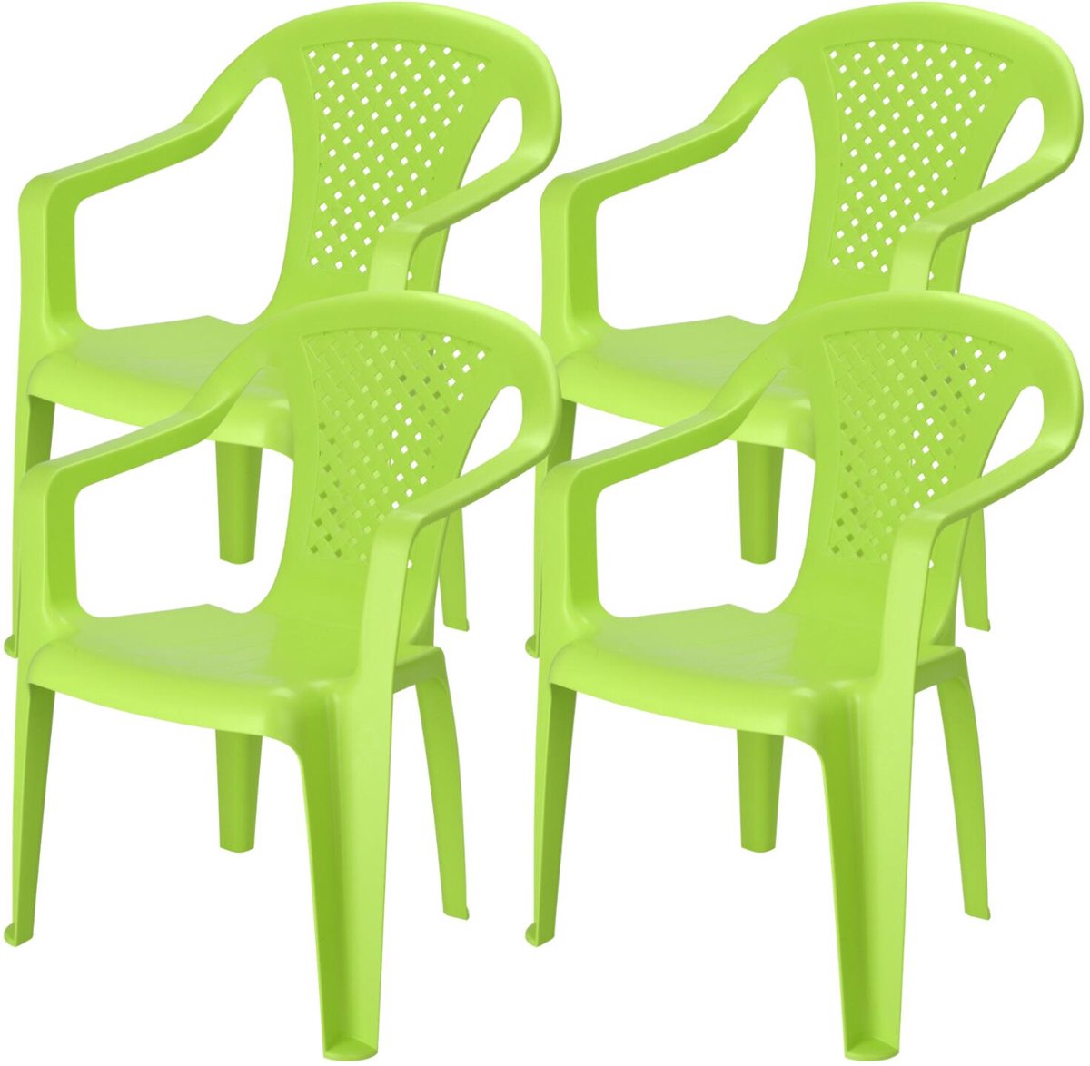 Pro Garden Stoeltjes voor kinderen - 4x - groen - 38 x 52 cm - voor binnen en buiten - kunststof - voor kinderen van 3 tot 7/8 jaar - stapelbaar